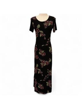 90s black floral maxi dress Sz. S/M/L